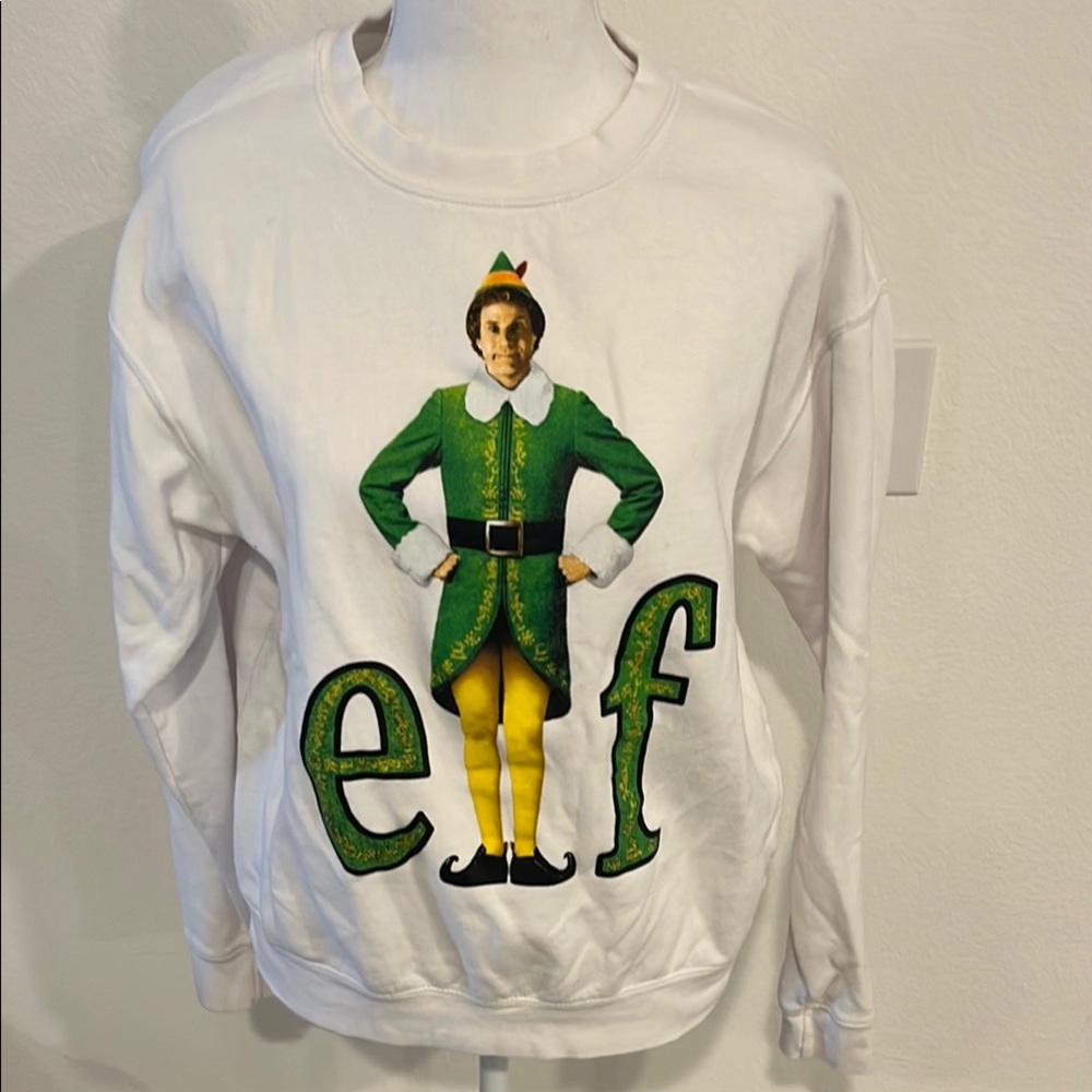 ELF White Sweatshirt with Green Graphic Design
